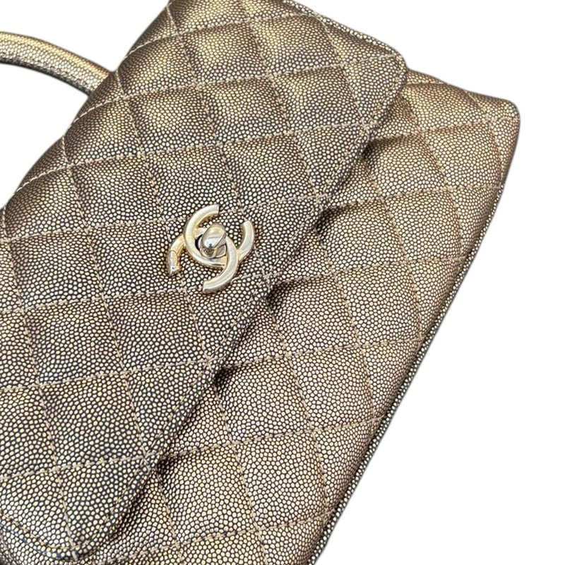 Coco Handle Flap Mini Metallic Caviar Quilted Gold GHW