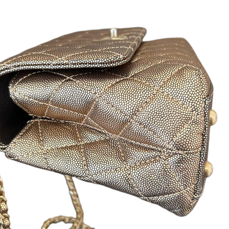 Coco Handle Flap Mini Metallic Caviar Quilted Gold GHW