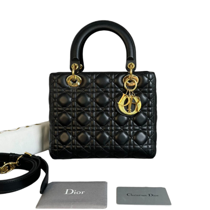 Lady Dior Medium Lambskin Cannage Black GHW