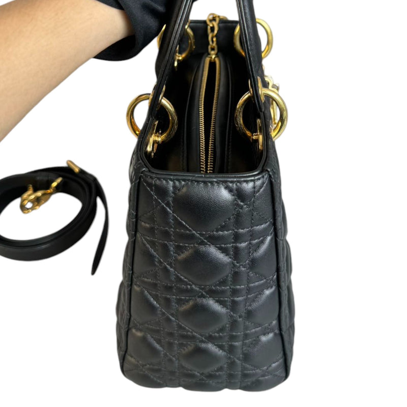 Lady Dior Medium Lambskin Cannage Black GHW