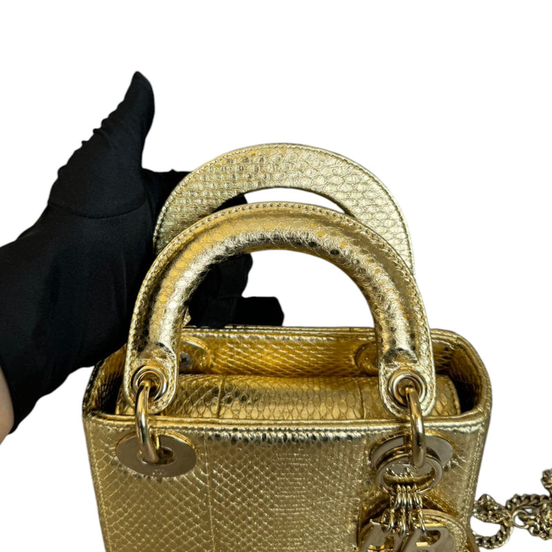 Lady Dior Mini Python Quilted Gold GHW