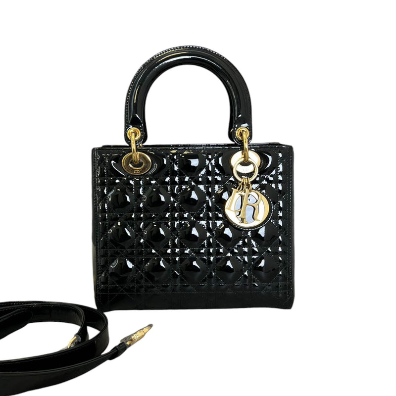 Lady Dior Medium Patent Quilted Black GHW