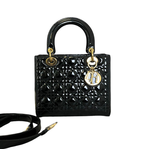 Clutch with Chain Flap Patent Quilted Black SHW