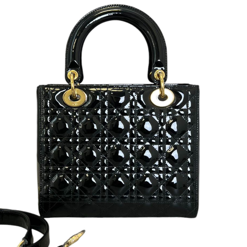 Lady Dior Medium Patent Quilted Black GHW