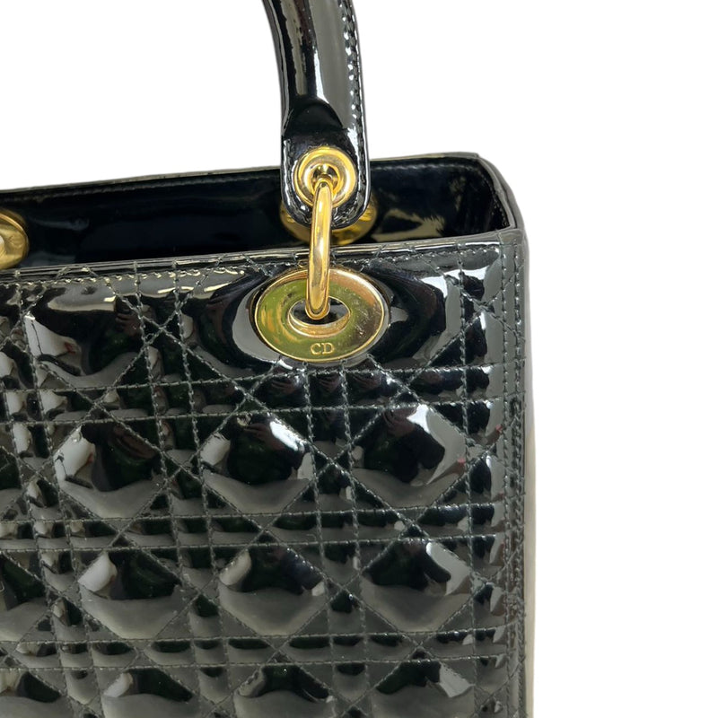 Lady Dior Medium Patent Quilted Black GHW