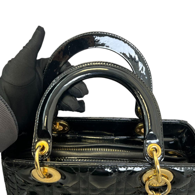 Lady Dior Medium Patent Quilted Black GHW