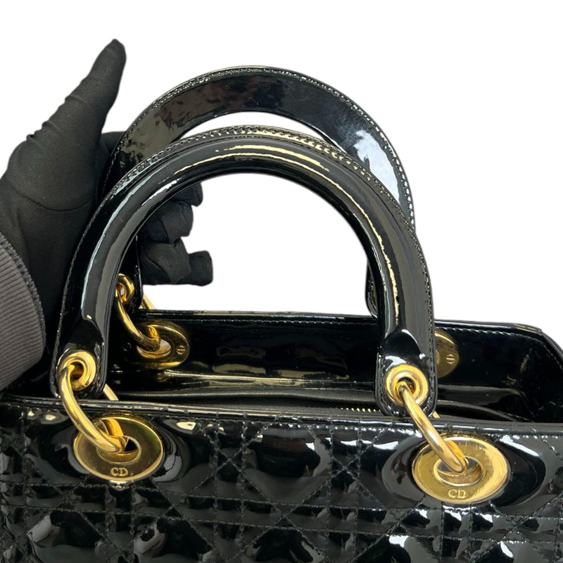 Lady Dior Medium Patent Quilted Black GHW