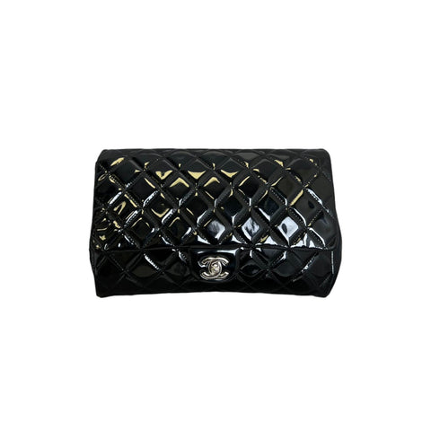 Rectangular Flap Mini Patent Calfskin Quilted Black SHW