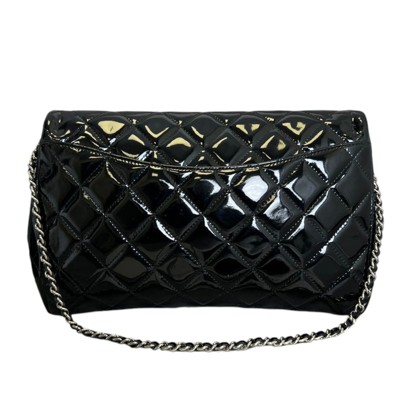 Clutch with Chain Flap Patent Quilted Black SHW