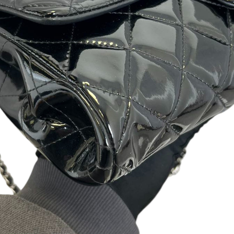 Clutch with Chain Flap Patent Quilted Black SHW