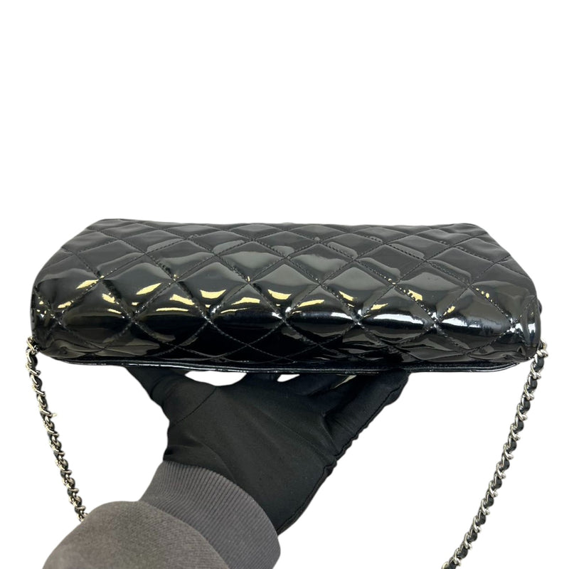 Clutch with Chain Flap Patent Quilted Black SHW