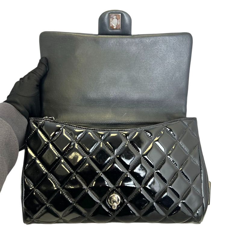 Clutch with Chain Flap Patent Quilted Black SHW