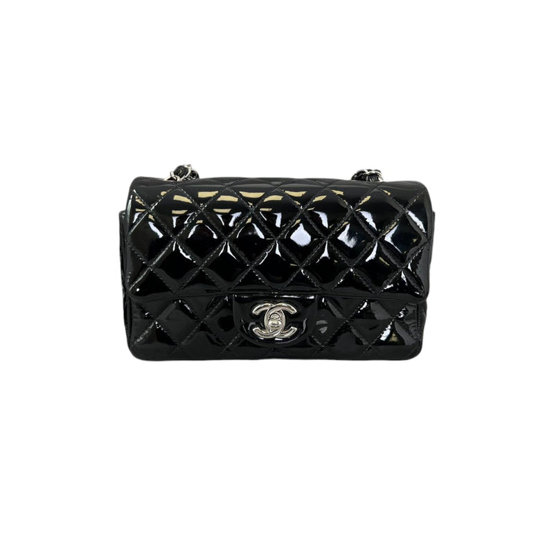 Rectangular Flap Mini Patent Calfskin Quilted Black SHW