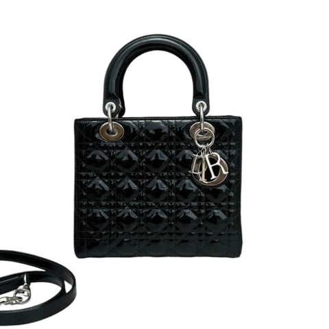 Lady Dior Medium Patent Quilted Black GHW