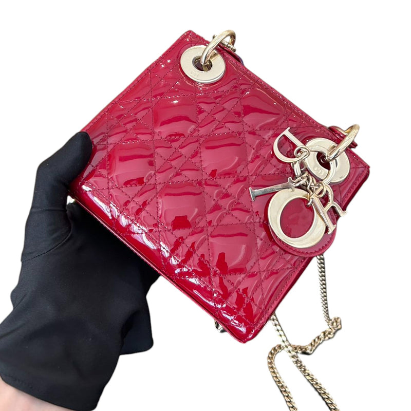 Lady Dior Mini Patent Cannage Red GHW