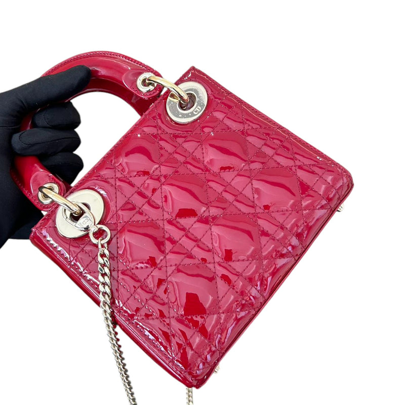 Lady Dior Mini Patent Cannage Red GHW