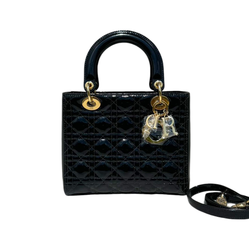 Lady Dior Medium Patent Quilted Black GHW