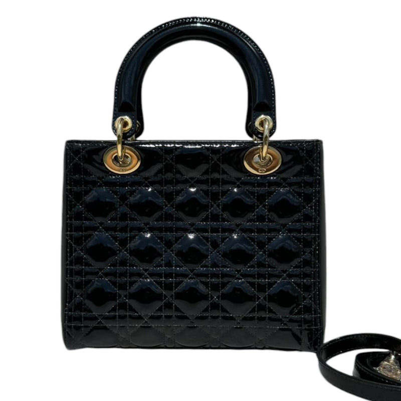 Lady Dior Medium Patent Quilted Black GHW