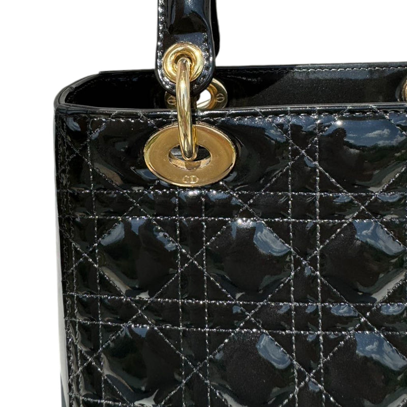 Lady Dior Medium Patent Quilted Black GHW