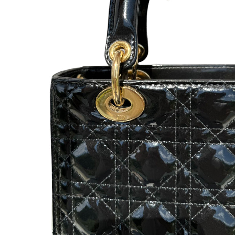 Lady Dior Medium Patent Quilted Black GHW