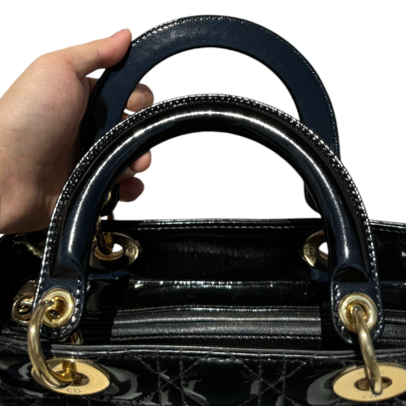 Lady Dior Medium Patent Quilted Black GHW