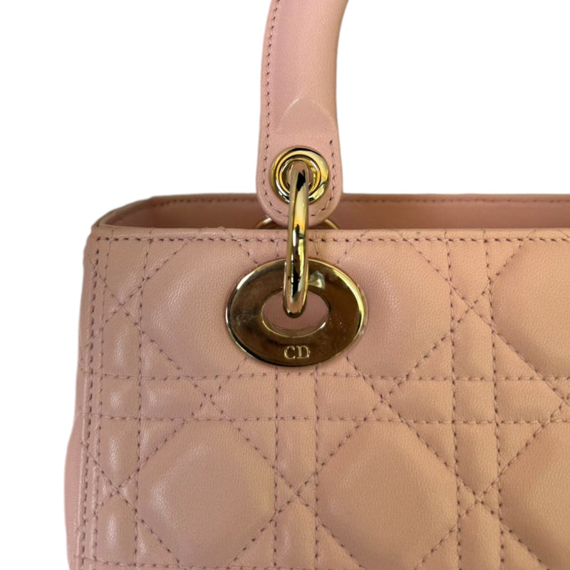 Lady Dior Medium Shoulder Lambskin Light Pink GHW