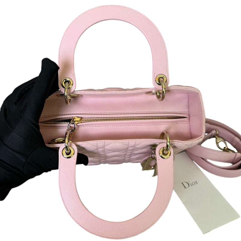 Lady Dior Medium Shoulder Lambskin Light Pink GHW