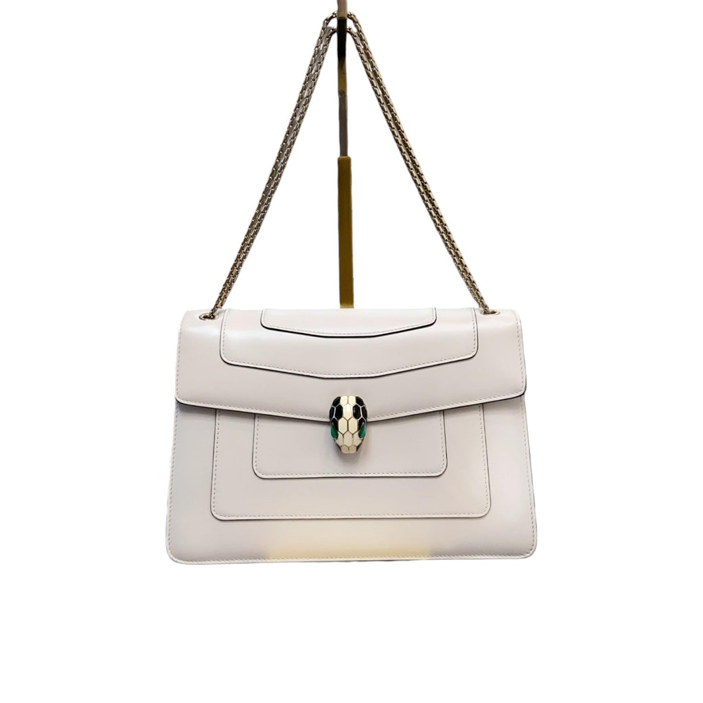 Serpenti Forever Shoulder Calfskin Quilted White GHW