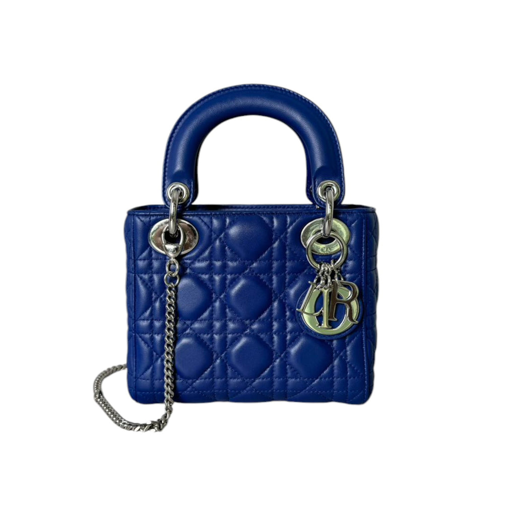 Mini Lady Dior Lambskin Quilted Blue SHW