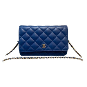 Wallet On Chain WOC Lambskin Quilted Blue GHW