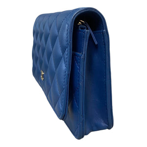 Wallet On Chain WOC Lambskin Quilted Blue GHW