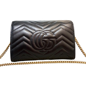 Gucci GG Marmont Chain Wallet Calfskin Matelasse Black GHW