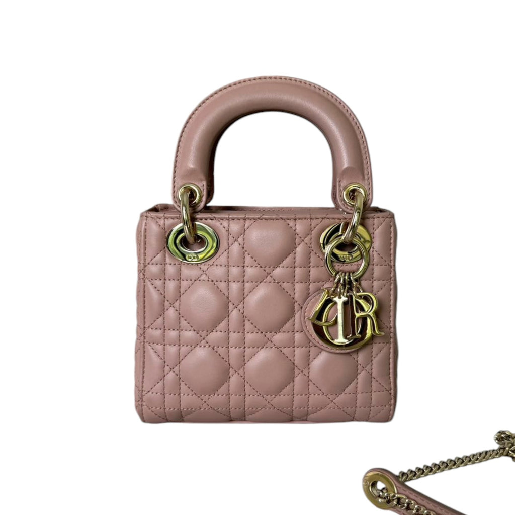 Lady Dior Mini Lambskin Cannage Beige GHW