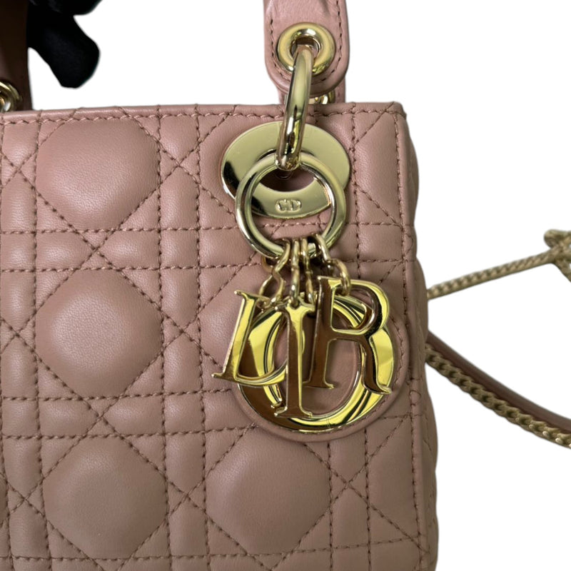 Lady Dior Mini Lambskin Cannage Beige GHW