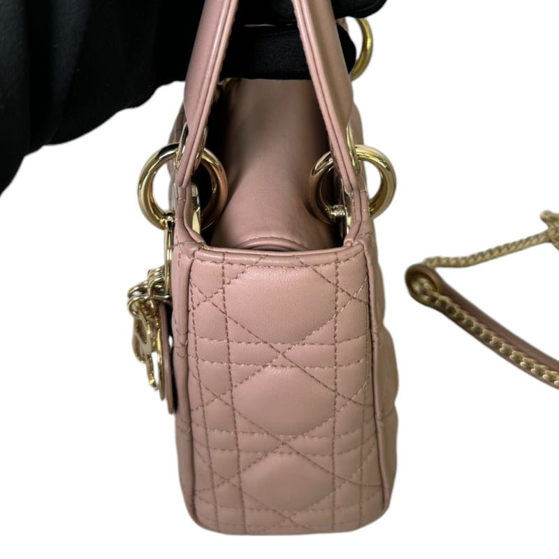 Lady Dior Mini Lambskin Cannage Beige GHW