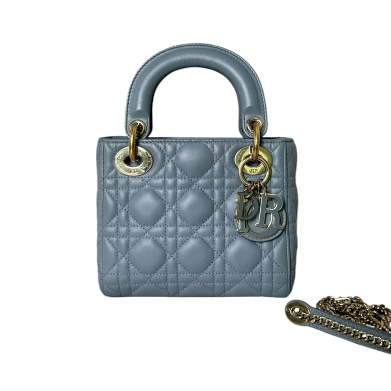 Lady Dior Mini Lambskin Quilted Grey GHW