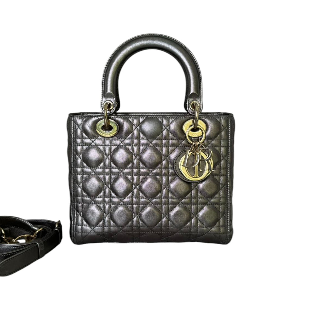 Lady Dior Medium Lambskin Metallic Grey GHW