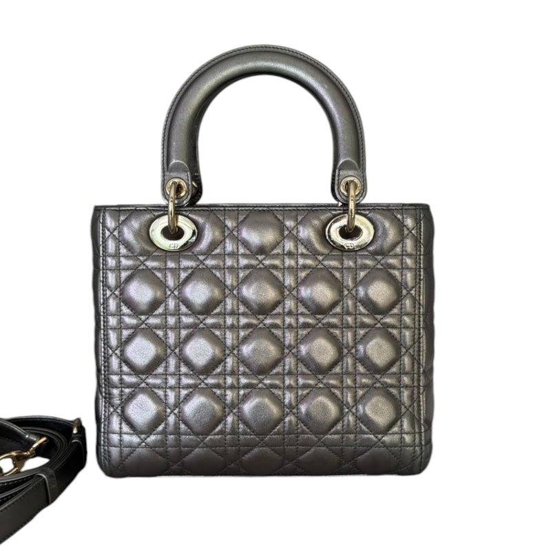 Lady Dior Medium Lambskin Metallic Grey GHW