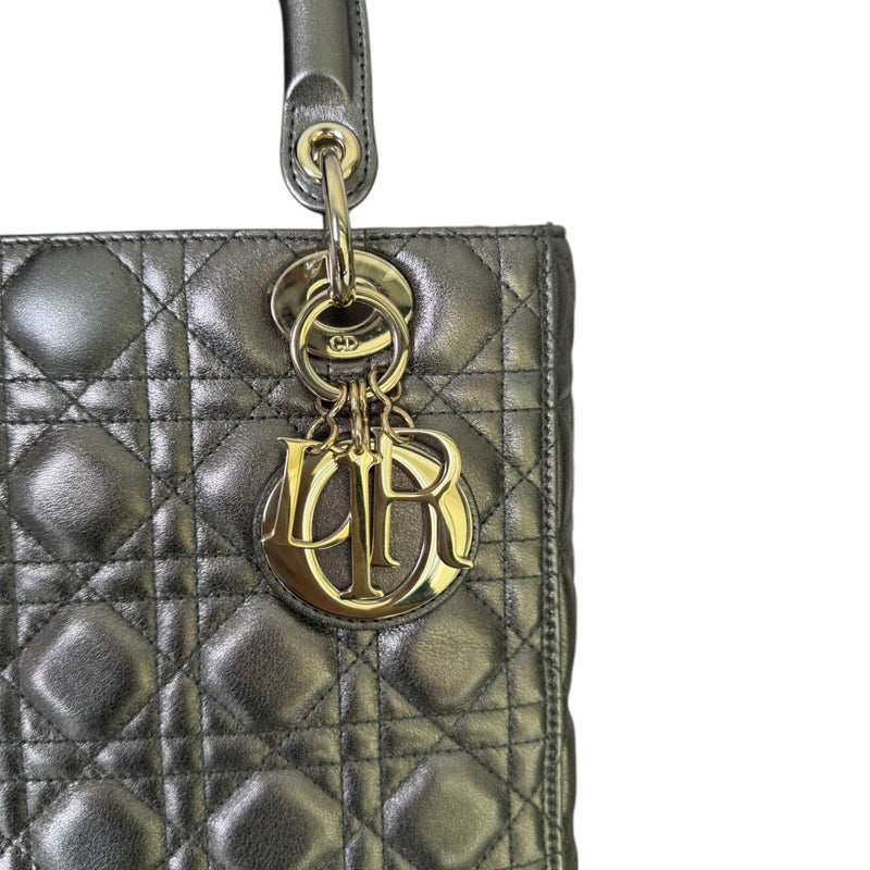 Lady Dior Medium Lambskin Metallic Grey GHW