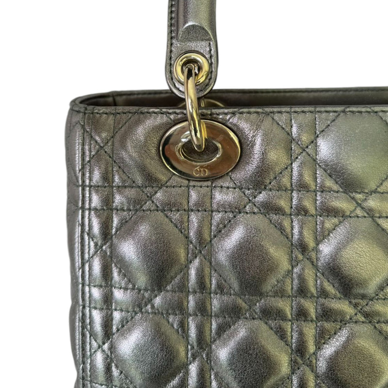 Lady Dior Medium Lambskin Metallic Grey GHW