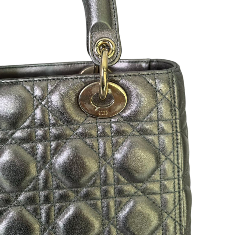 Lady Dior Medium Lambskin Metallic Grey GHW