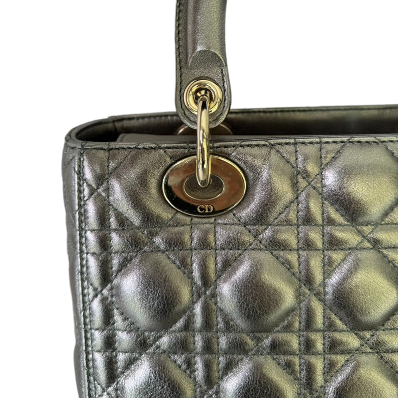 Lady Dior Medium Lambskin Metallic Grey GHW