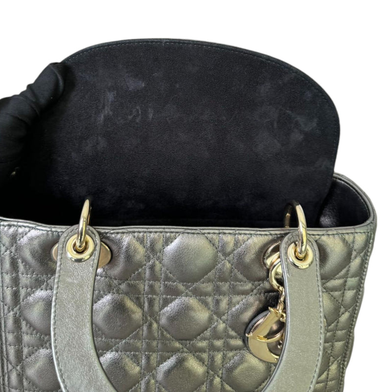 Lady Dior Medium Lambskin Metallic Grey GHW