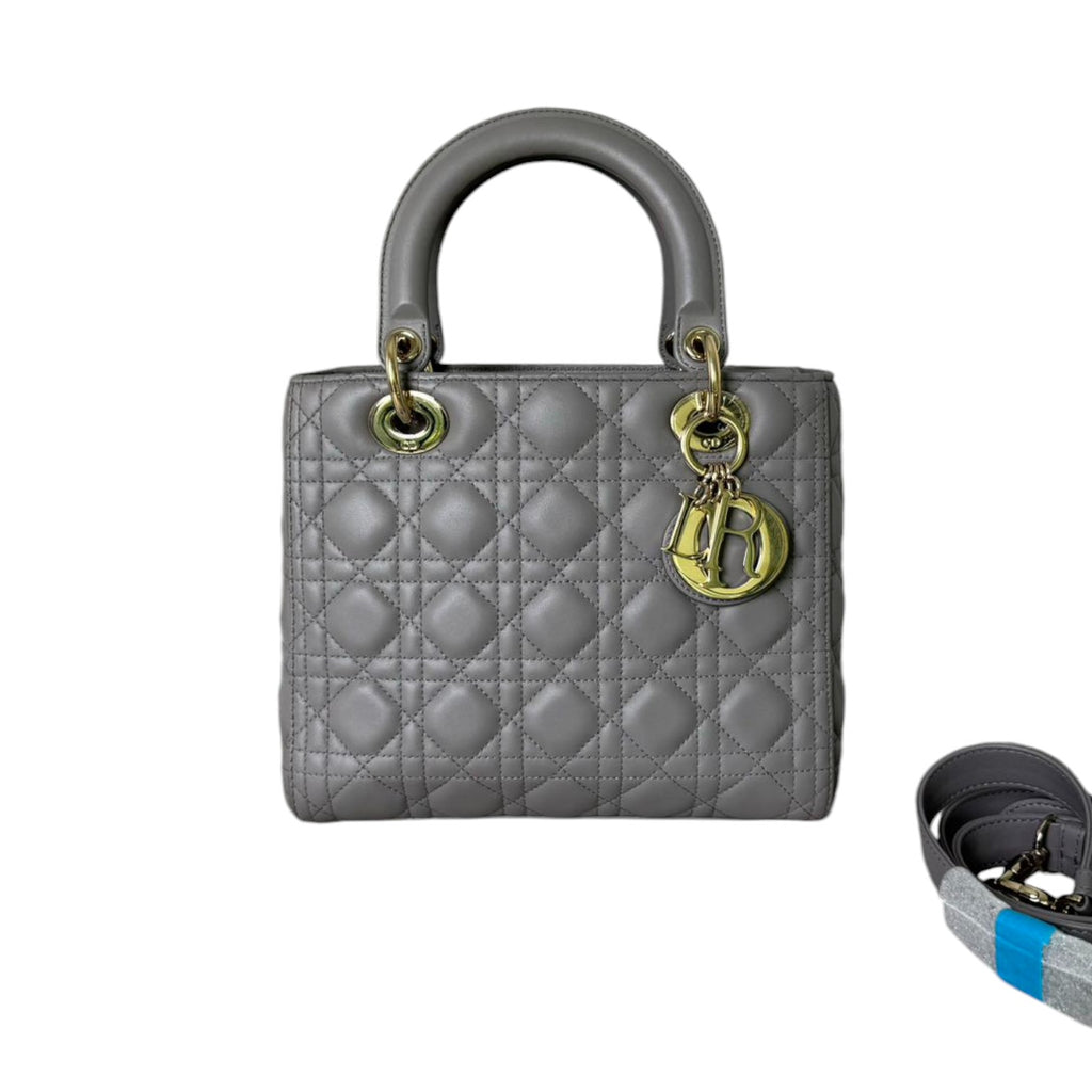 Medium Lady Dior Lambskin Quilted Grey GHW