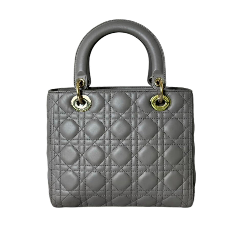 Medium Lady Dior Lambskin Quilted Grey GHW