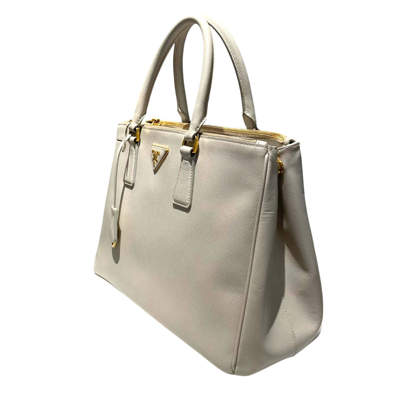 Galleria Double Zip Tote Small Saffiano White GHW