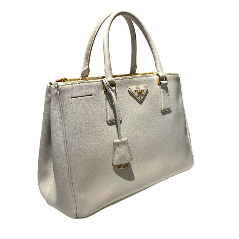 Galleria Double Zip Tote Small Saffiano White GHW