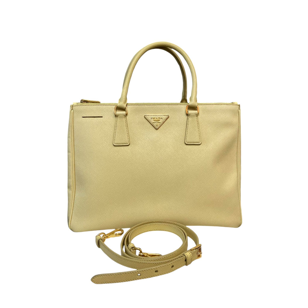 Galleria Double Zip Tote Small Saffiano Light Yellow GHW