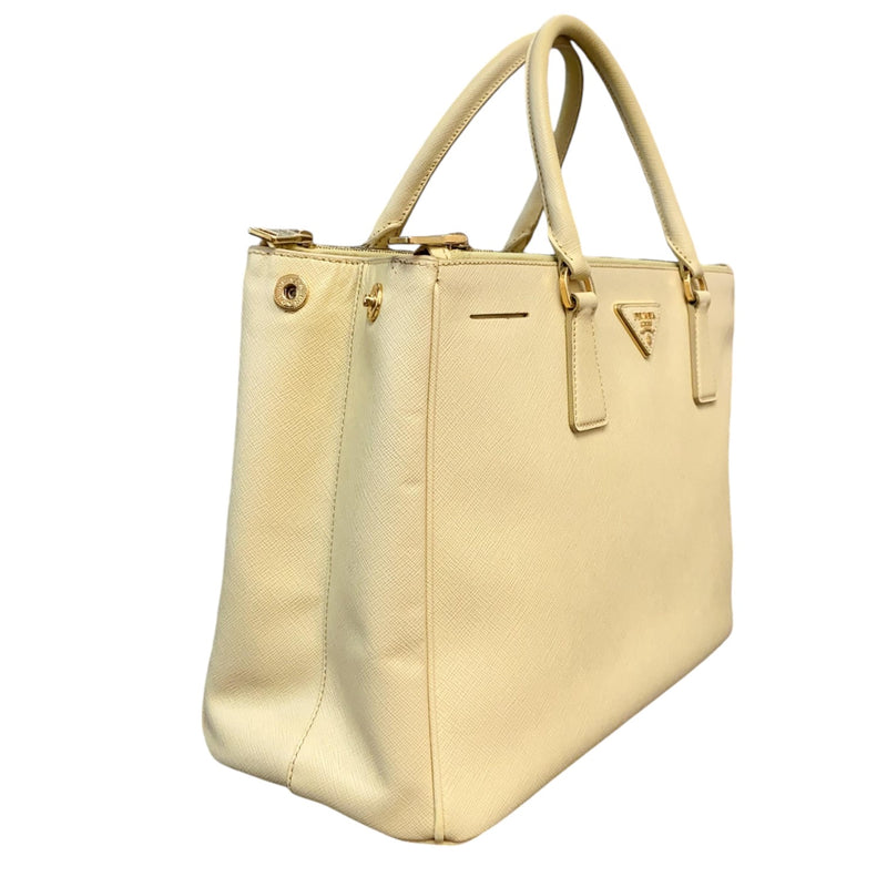 Galleria Double Zip Tote Small Saffiano Light Yellow GHW