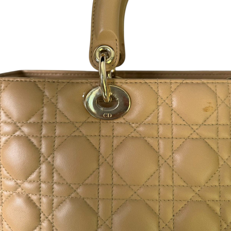 Lady Dior Large Lambskin Cannage Beige GHW